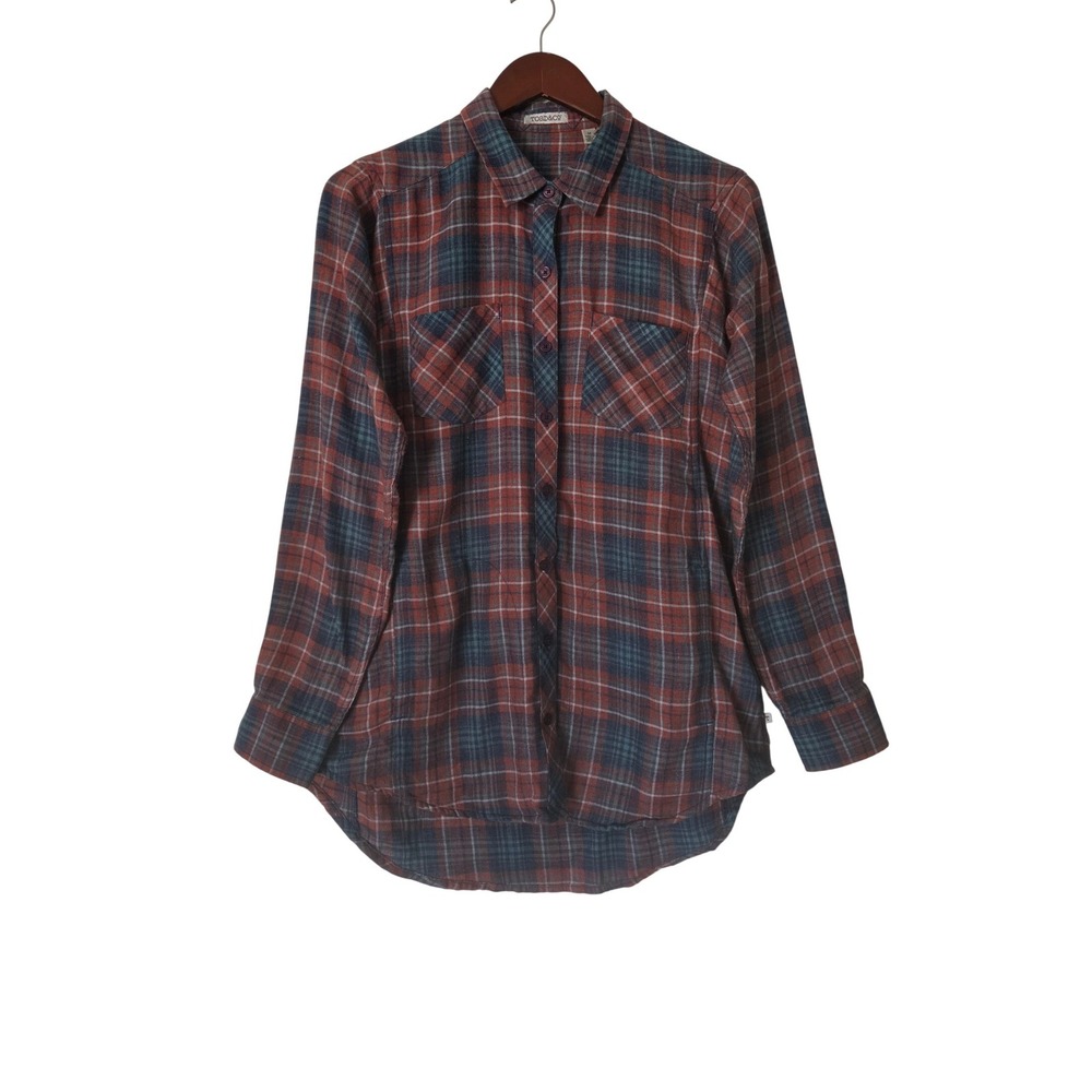 Toad&Co Plaid Flannel Shirt Women's Size M Rust Teal Cabin Autumn Gorpcore